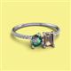 2 - Elyse 6.00 mm Cushion Shape Lab Created Alexandrite and 7x5 mm Emerald Shape Smoky Quartz 2 Stone Duo Ring 