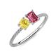 3 - Elyse 6.00 mm Cushion Shape Lab Created Yellow Sapphire and 7x5 mm Emerald Shape Pink Tourmaline 2 Stone Duo Ring 