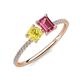 3 - Elyse 6.00 mm Cushion Shape Lab Created Yellow Sapphire and 7x5 mm Emerald Shape Pink Tourmaline 2 Stone Duo Ring 