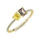 3 - Elyse 6.00 mm Cushion Shape Lab Created Yellow Sapphire and 7x5 mm Emerald Shape Smoky Quartz 2 Stone Duo Ring 