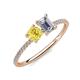 3 - Elyse 6.00 mm Cushion Shape Lab Created Yellow Sapphire and IGI Certified 7x5 mm Emerald Shape Lab Grown Diamond 2 Stone Duo Ring 