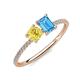 3 - Elyse 6.00 mm Cushion Shape Lab Created Yellow Sapphire and 7x5 mm Emerald Shape Blue Topaz 2 Stone Duo Ring 