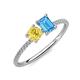 3 - Elyse 6.00 mm Cushion Shape Lab Created Yellow Sapphire and 7x5 mm Emerald Shape Blue Topaz 2 Stone Duo Ring 
