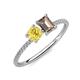 3 - Elyse 6.00 mm Cushion Shape Lab Created Yellow Sapphire and 7x5 mm Emerald Shape Smoky Quartz 2 Stone Duo Ring 