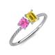 3 - Elyse 6.00 mm Cushion Shape Lab Created Pink Sapphire and 7x5 mm Emerald Shape Lab Created Yellow Sapphire 2 Stone Duo Ring 