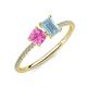 3 - Elyse 6.00 mm Cushion Shape Lab Created Pink Sapphire and 7x5 mm Emerald Shape Aquamarine 2 Stone Duo Ring 