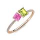 3 - Elyse 6.00 mm Cushion Shape Lab Created Pink Sapphire and 7x5 mm Emerald Shape Peridot 2 Stone Duo Ring 