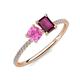 3 - Elyse 6.00 mm Cushion Shape Lab Created Pink Sapphire and 7x5 mm Emerald Shape Rhodolite Garnet 2 Stone Duo Ring 