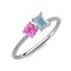 3 - Elyse 6.00 mm Cushion Shape Lab Created Pink Sapphire and 7x5 mm Emerald Shape Aquamarine 2 Stone Duo Ring 