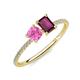 3 - Elyse 6.00 mm Cushion Shape Lab Created Pink Sapphire and 7x5 mm Emerald Shape Rhodolite Garnet 2 Stone Duo Ring 