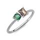3 - Elyse 6.00 mm Cushion Shape Lab Created Alexandrite and 7x5 mm Emerald Shape Smoky Quartz 2 Stone Duo Ring 