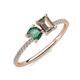 3 - Elyse 6.00 mm Cushion Shape Lab Created Alexandrite and 7x5 mm Emerald Shape Smoky Quartz 2 Stone Duo Ring 