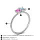 4 - Elyse 6.00 mm Cushion Shape Lab Created Pink Sapphire and 7x5 mm Emerald Shape Aquamarine 2 Stone Duo Ring 
