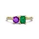 1 - Elyse 6.00 mm Cushion Shape Amethyst and 7x5 mm Emerald Shape Lab Created Emerald 2 Stone Duo Ring 