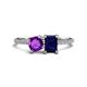 1 - Elyse 6.00 mm Cushion Shape Amethyst and 7x5 mm Emerald Shape Lab Created Blue Sapphire 2 Stone Duo Ring 