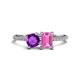 1 - Elyse 6.00 mm Cushion Shape Amethyst and 7x5 mm Emerald Shape Lab Created Pink Sapphire 2 Stone Duo Ring 