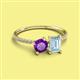 2 - Elyse 6.00 mm Cushion Shape Amethyst and 7x5 mm Emerald Shape Aquamarine 2 Stone Duo Ring 