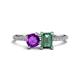 1 - Elyse 6.00 mm Cushion Shape Amethyst and 7x5 mm Emerald Shape Lab Created Alexandrite 2 Stone Duo Ring 