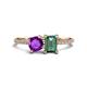 1 - Elyse 6.00 mm Cushion Shape Amethyst and 7x5 mm Emerald Shape Lab Created Alexandrite 2 Stone Duo Ring 