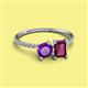 2 - Elyse 6.00 mm Cushion Shape Amethyst and 7x5 mm Emerald Shape Rhodolite Garnet 2 Stone Duo Ring 