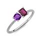 3 - Elyse 6.00 mm Cushion Shape Amethyst and 7x5 mm Emerald Shape Rhodolite Garnet 2 Stone Duo Ring 