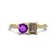 1 - Elyse 6.00 mm Cushion Shape Amethyst and 7x5 mm Emerald Shape Smoky Quartz 2 Stone Duo Ring 