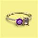2 - Elyse 6.00 mm Cushion Shape Amethyst and 7x5 mm Emerald Shape Smoky Quartz 2 Stone Duo Ring 