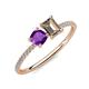 3 - Elyse 6.00 mm Cushion Shape Amethyst and 7x5 mm Emerald Shape Smoky Quartz 2 Stone Duo Ring 