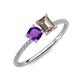 3 - Elyse 6.00 mm Cushion Shape Amethyst and 7x5 mm Emerald Shape Smoky Quartz 2 Stone Duo Ring 