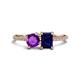 1 - Elyse 6.00 mm Cushion Shape Amethyst and 7x5 mm Emerald Shape Lab Created Blue Sapphire 2 Stone Duo Ring 
