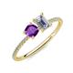 3 - Elyse 6.00 mm Cushion Shape Amethyst and IGI Certified 7x5 mm Emerald Shape Lab Grown Diamond 2 Stone Duo Ring 