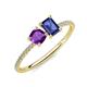 3 - Elyse 6.00 mm Cushion Shape Amethyst and 7x5 mm Emerald Shape Iolite 2 Stone Duo Ring 