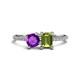 1 - Elyse 6.00 mm Cushion Shape Amethyst and 7x5 mm Emerald Shape Peridot 2 Stone Duo Ring 