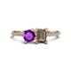 1 - Elyse 6.00 mm Cushion Shape Amethyst and 7x5 mm Emerald Shape Smoky Quartz 2 Stone Duo Ring 