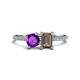 1 - Elyse 6.00 mm Cushion Shape Amethyst and 7x5 mm Emerald Shape Smoky Quartz 2 Stone Duo Ring 