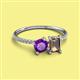 2 - Elyse 6.00 mm Cushion Shape Amethyst and 7x5 mm Emerald Shape Smoky Quartz 2 Stone Duo Ring 