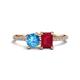 1 - Elyse 6.00 mm Cushion Shape Blue Topaz and 7x5 mm Emerald Shape Lab Created Ruby 2 Stone Duo Ring 
