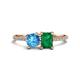 1 - Elyse 6.00 mm Cushion Shape Blue Topaz and 7x5 mm Emerald Shape Lab Created Emerald 2 Stone Duo Ring 