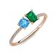 3 - Elyse 6.00 mm Cushion Shape Blue Topaz and 7x5 mm Emerald Shape Lab Created Emerald 2 Stone Duo Ring 