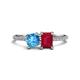 1 - Elyse 6.00 mm Cushion Shape Blue Topaz and 7x5 mm Emerald Shape Lab Created Ruby 2 Stone Duo Ring 