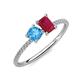 3 - Elyse 6.00 mm Cushion Shape Blue Topaz and 7x5 mm Emerald Shape Lab Created Ruby 2 Stone Duo Ring 