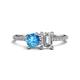 1 - Elyse 6.00 mm Cushion Shape Blue Topaz and 7x5 mm Emerald Shape Forever Brilliant Moissanite 2 Stone Duo Ring 
