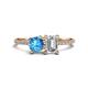 1 - Elyse 6.00 mm Cushion Shape Blue Topaz and 7x5 mm Emerald Shape Forever One Moissanite 2 Stone Duo Ring 