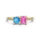 1 - Elyse 6.00 mm Cushion Shape Blue Topaz and 7x5 mm Emerald Shape Lab Created Pink Sapphire 2 Stone Duo Ring 