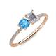 3 - Elyse 6.00 mm Cushion Shape Blue Topaz and 7x5 mm Emerald Shape White Sapphire 2 Stone Duo Ring 