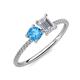 3 - Elyse 6.00 mm Cushion Shape Blue Topaz and 7x5 mm Emerald Shape White Sapphire 2 Stone Duo Ring 