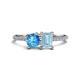1 - Elyse 6.00 mm Cushion Shape Blue Topaz and 7x5 mm Emerald Shape Aquamarine 2 Stone Duo Ring 