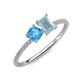 3 - Elyse 6.00 mm Cushion Shape Blue Topaz and 7x5 mm Emerald Shape Aquamarine 2 Stone Duo Ring 