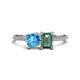 1 - Elyse 6.00 mm Cushion Shape Blue Topaz and 7x5 mm Emerald Shape Lab Created Alexandrite 2 Stone Duo Ring 