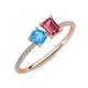 3 - Elyse 6.00 mm Cushion Shape Blue Topaz and 7x5 mm Emerald Shape Pink Tourmaline 2 Stone Duo Ring 